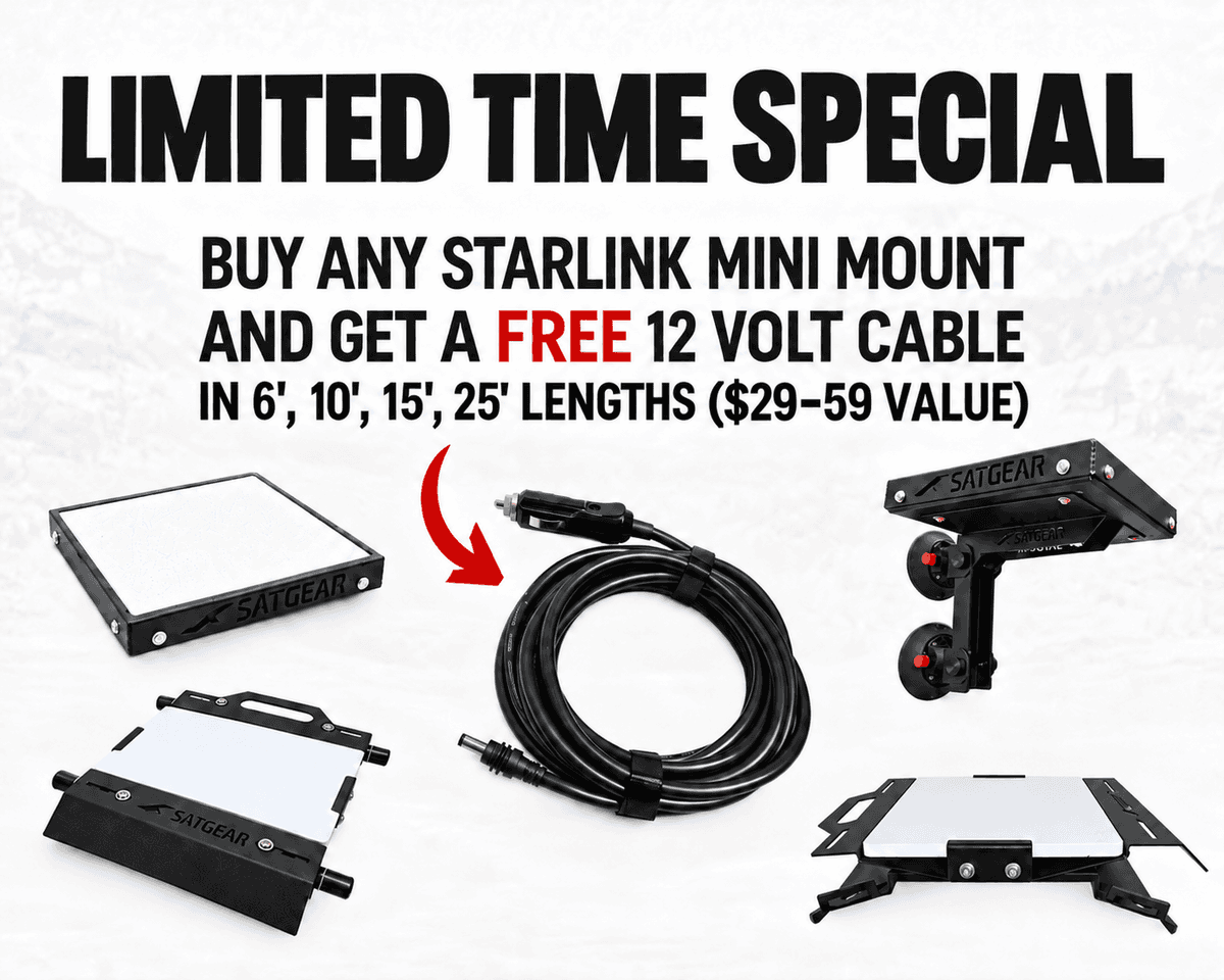 Oferta por tiempo limitado: compra cualquier soporte para Starlink Mini y recibe gratis un cable de 12 voltios de 6, 10, 15 o 25 pies (valor de $29–59).